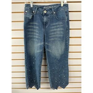 Americana Blues Women's Size 9 Embroidered Capri Wide Leg Sequin Denim Jeans Y2K